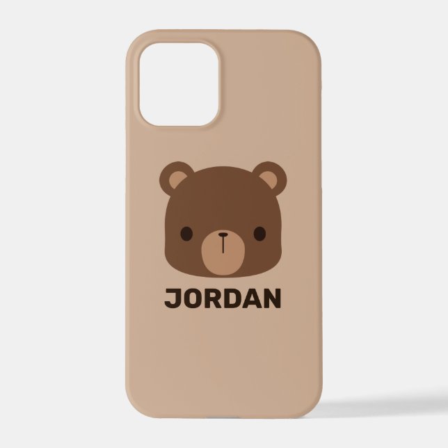 Cute Little Brown Bear with Personalized Name iPhone Case (Back)