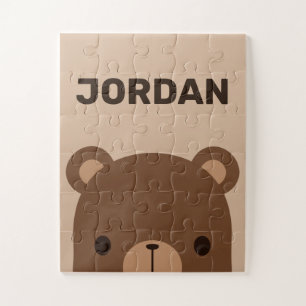 Cute Little Brown Bear with Personalized Name Jigsaw Puzzle