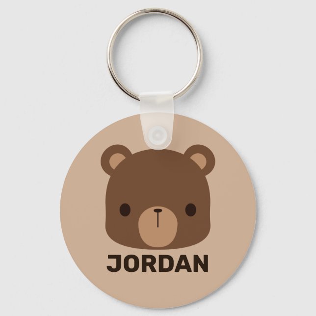 Cute Little Brown Bear with Personalized Name Keychain (Front)