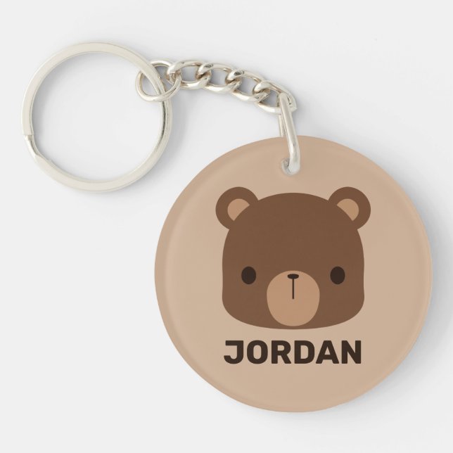 Cute Little Brown Bear with Personalized Name Keychain (Front)