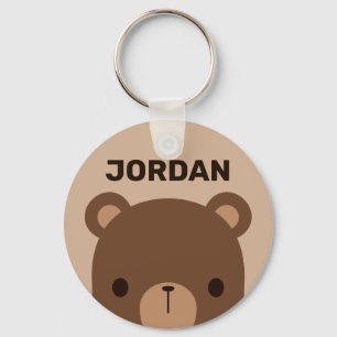 Cute Little Brown Bear with Personalized Name Keychain
