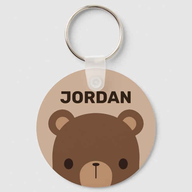 Cute Little Brown Bear with Personalized Name Keychain (Front)