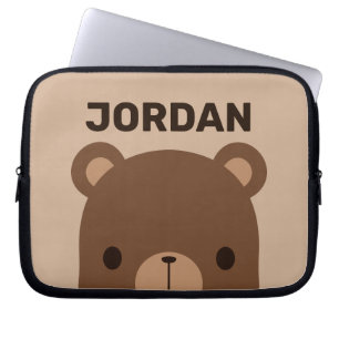 Cute Little Brown Bear with Personalized Name Laptop Sleeve