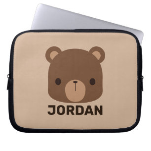 Cute Little Brown Bear with Personalized Name Laptop Sleeve