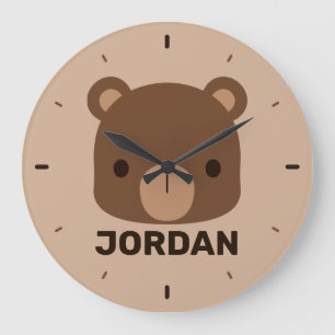Cute Little Brown Bear with Personalized Name Large Clock
