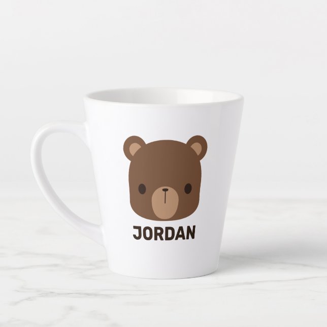 Cute Little Brown Bear with Personalized Name Latte Mug (Left)