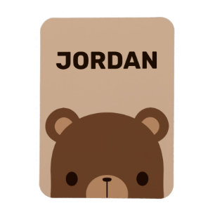 Cute Little Brown Bear with Personalized Name Magnet