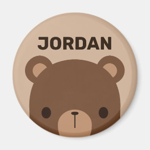Cute Little Brown Bear with Personalized Name Magnet