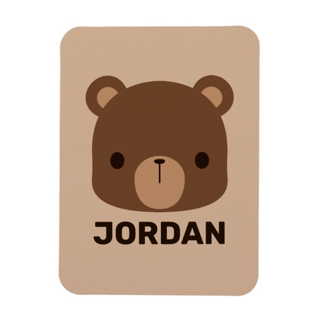 Cute Little Brown Bear with Personalized Name Magnet (Vertical)