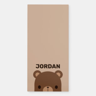Cute Little Brown Bear with Personalized Name Magnetic Notepad