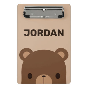 Cute Little Brown Bear with Personalized Name Mini Clipboard