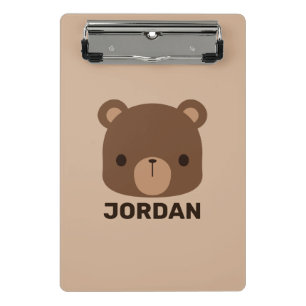 Cute Little Brown Bear with Personalized Name Mini Clipboard