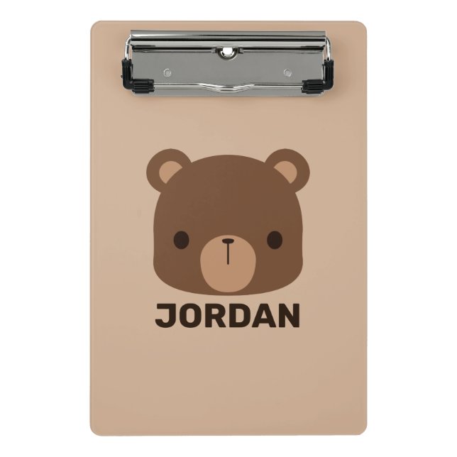 Cute Little Brown Bear with Personalized Name Mini Clipboard (Front)