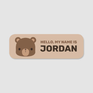 Cute Little Brown Bear with Personalized Name Name Tag