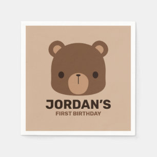 Cute Little Brown Bear with Personalized Name Napkin
