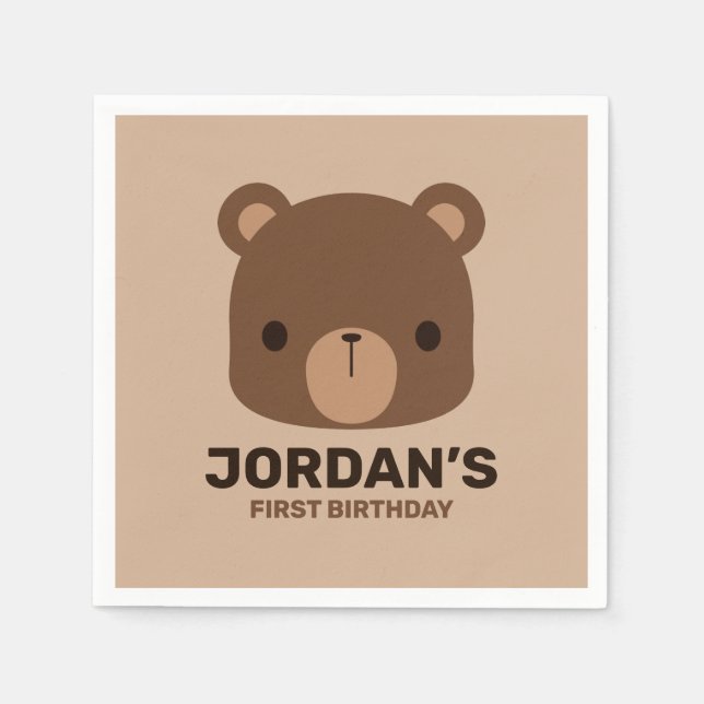 Cute Little Brown Bear with Personalized Name Napkin (Front)