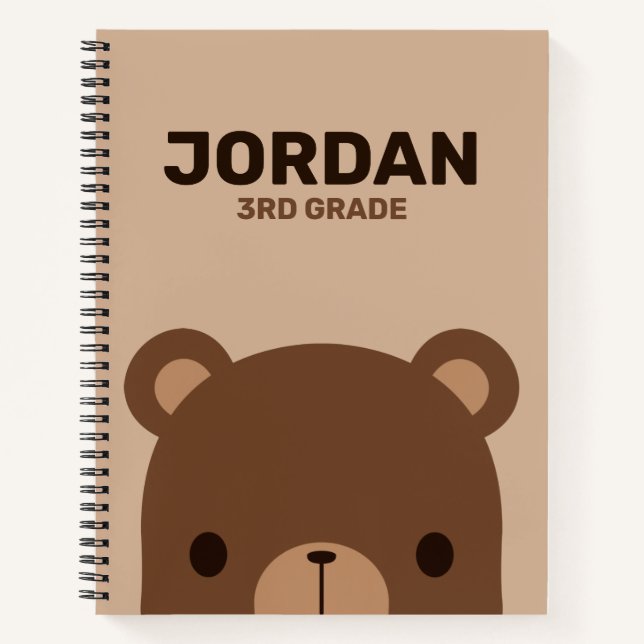 Cute Little Brown Bear with Personalized Name Notebook (Front)