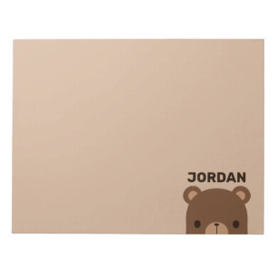 Cute Little Brown Bear with Personalized Name Notepad