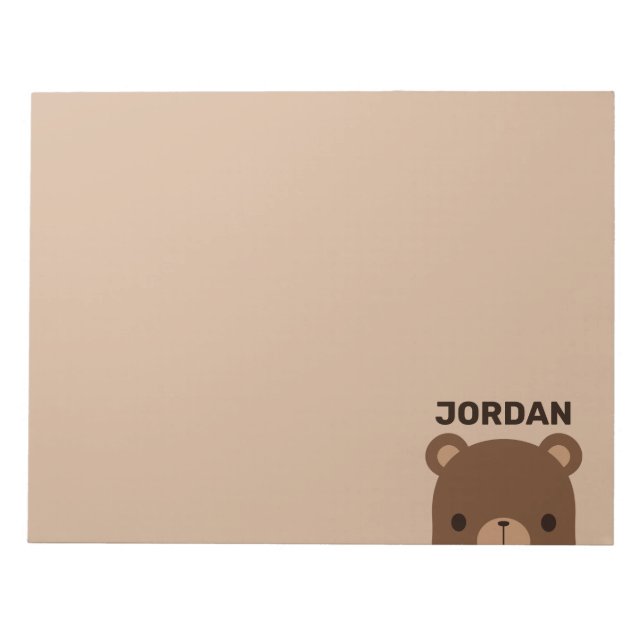 Cute Little Brown Bear with Personalized Name Notepad (Front)