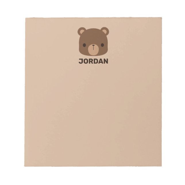Cute Little Brown Bear with Personalized Name Notepad (Front)