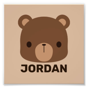 Cute Little Brown Bear with Personalized Name Photo Print