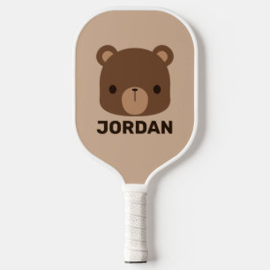 Cute Little Brown Bear with Personalized Name Pickleball Paddle