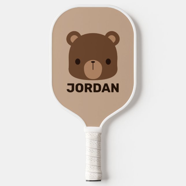 Cute Little Brown Bear with Personalized Name Pickleball Paddle (Front)