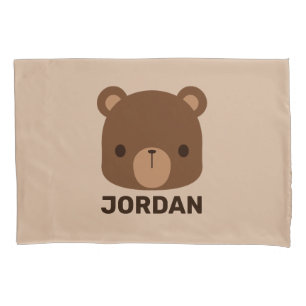 Cute Little Brown Bear with Personalized Name Pillowcase