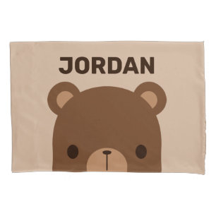 Cute Little Brown Bear with Personalized Name Pillowcase