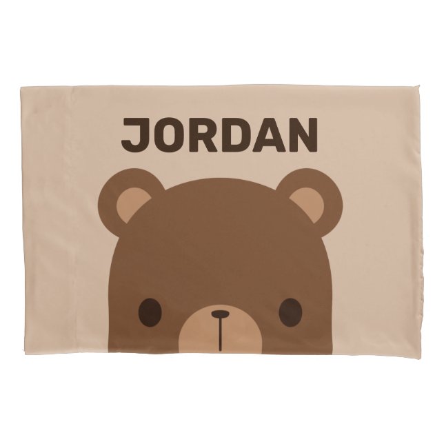 Cute Little Brown Bear with Personalized Name Pillowcase (Front)