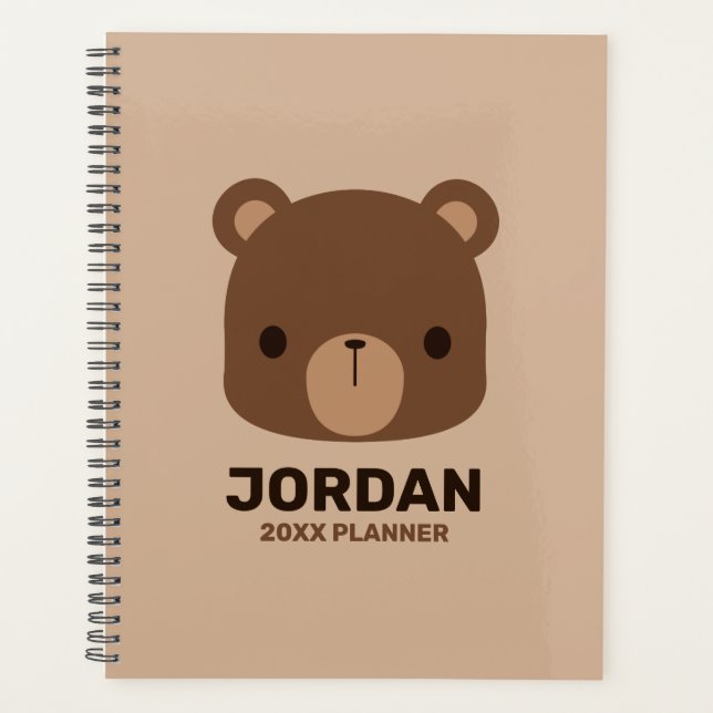 Cute Little Brown Bear with Personalized Name Planner (Front)