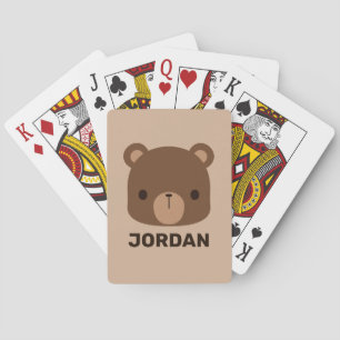 Cute Little Brown Bear with Personalized Name Playing Cards