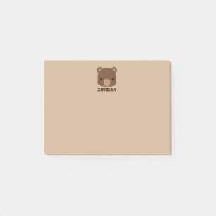 Cute Little Brown Bear with Personalized Name Post-it Notes