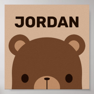 Cute Little Brown Bear with Personalized Name Poster
