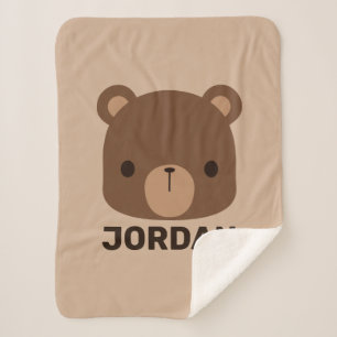 Cute Little Brown Bear with Personalized Name Sherpa Blanket