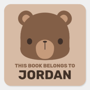 Cute Little Brown Bear with Personalized Name Square Sticker