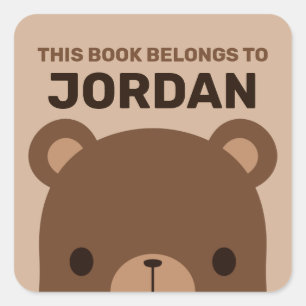 Cute Little Brown Bear with Personalized Name Square Sticker