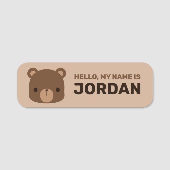 Cute Little Brown Bear with Personalized Name Tag (Front)