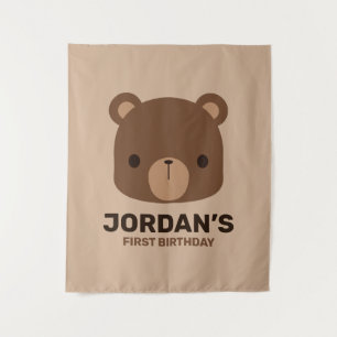 Cute Little Brown Bear with Personalized Name Tapestry