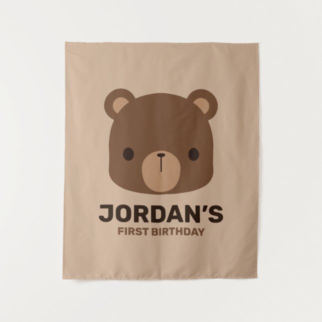 Cute Little Brown Bear with Personalized Name Tapestry (Front)