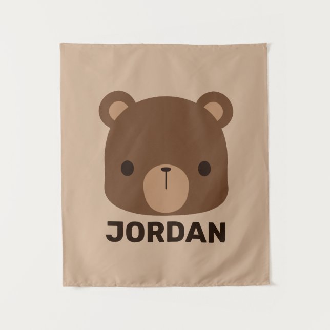 Cute Little Brown Bear with Personalized Name Tapestry (Front)