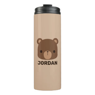 Cute Little Brown Bear with Personalized Name Thermal Tumbler