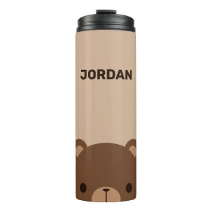 Cute Little Brown Bear with Personalized Name Thermal Tumbler