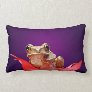 Cute Little Brown Marbled Reed Frog Deep Purple Lumbar Pillow