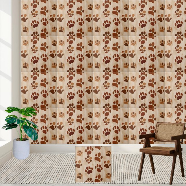 Cute Little Brown Paw Print Tile (Cute Little Brown Paw Print Tile)