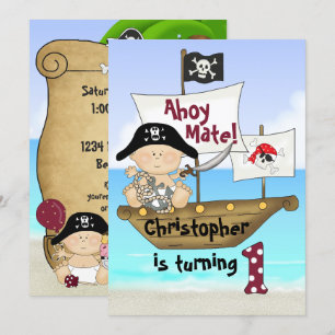 Cute Little Buccaneer ~ Pirate 1st Birthday Invitation