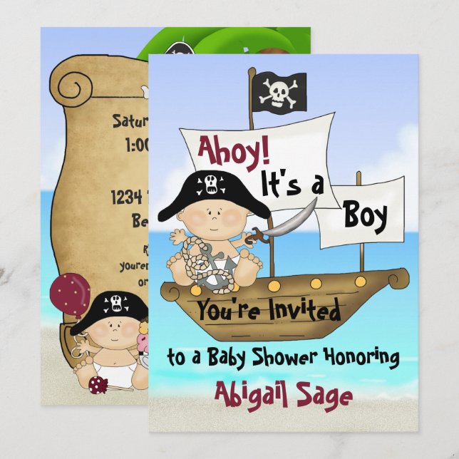 Cute Little Buccaneer Pirate Baby Shower Invitation (Front/Back)