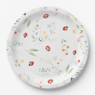 Cute Little Bug Summer Floral Baby Shower Paper Plate