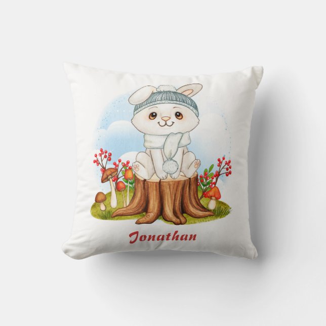 Cute Little Bunny Fall Nursery Decor Throw Pillow (Front)