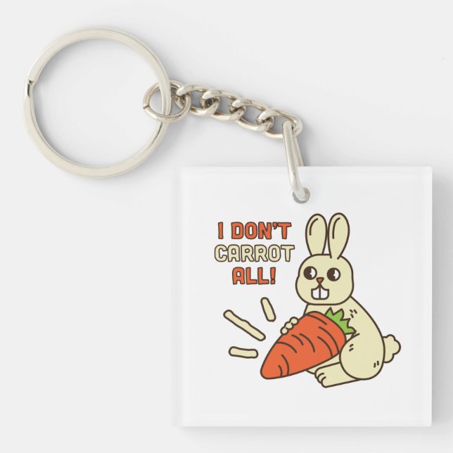 Cute Little Bunny Holding Its Carrot Keychain (Front)